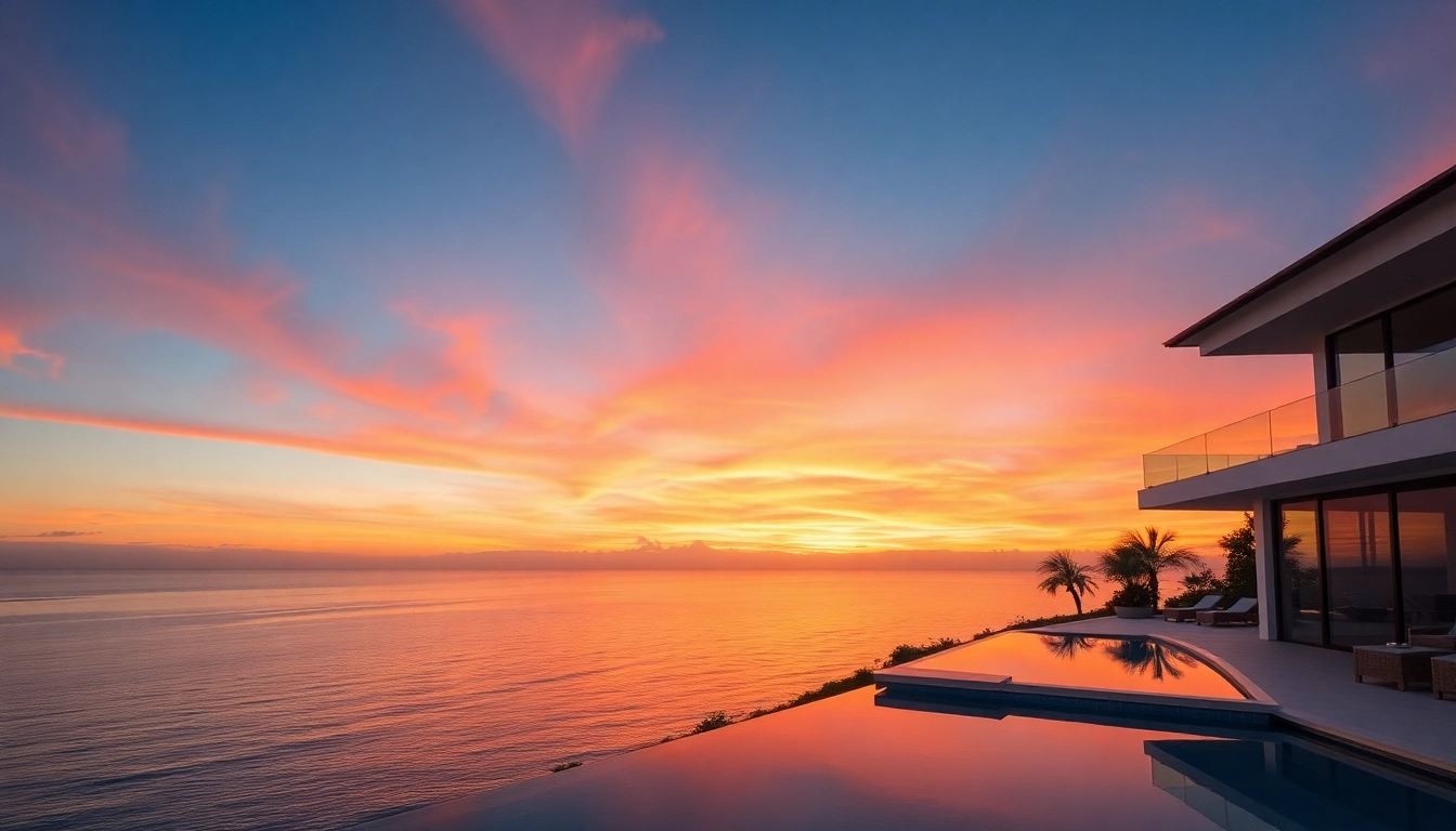 Showcase luxury villa sales with a stunning beachfront view at sunset.