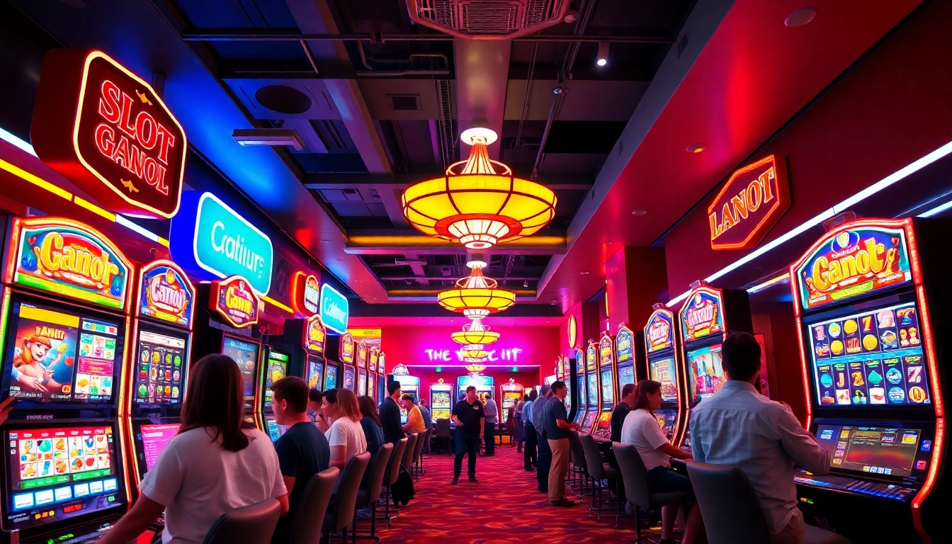 Engaging scene of players enjoying slot gacor machines in a lively casino setting.