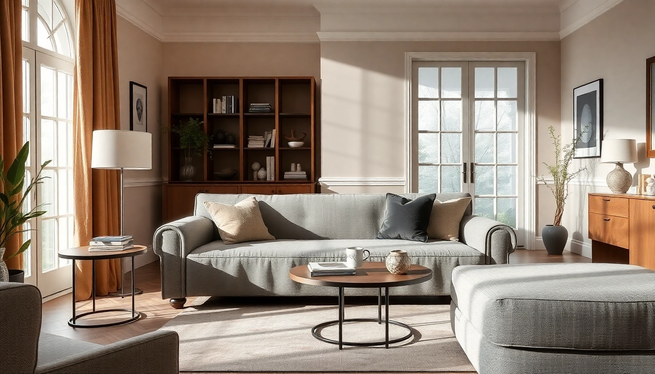 Transform your space with La Maison des housses, showcasing elegant sofa covers in a cozy living room setting.