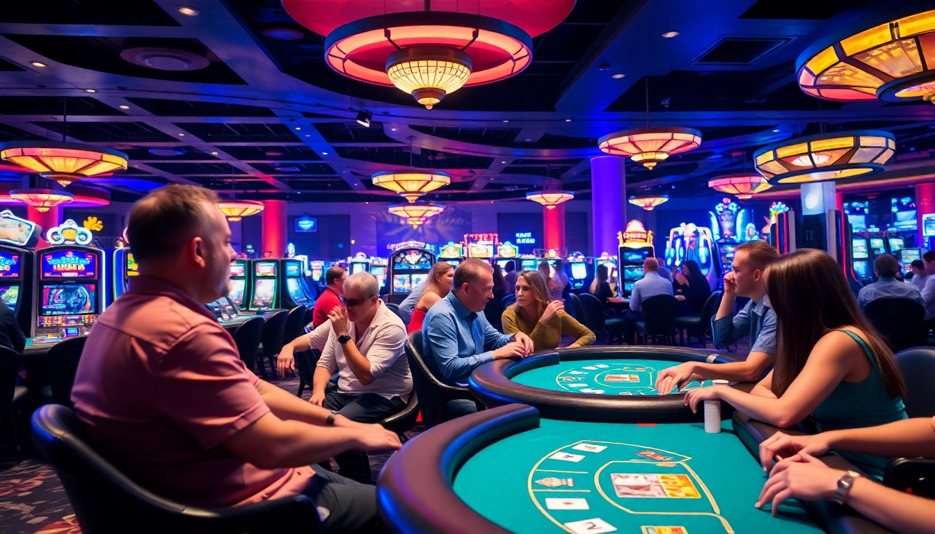 Experience the thrill of the best casino game with players enjoying poker and blackjack in a vibrant atmosphere.