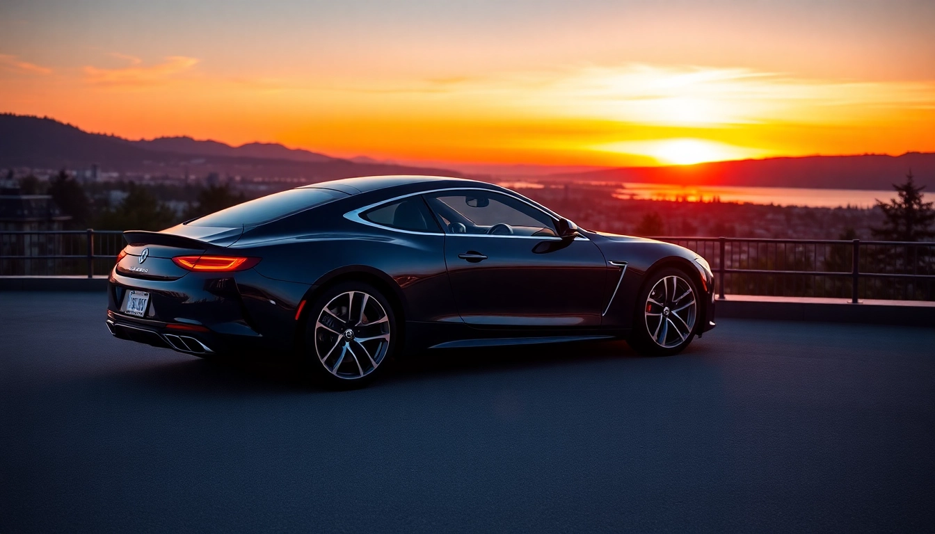 Luxury driver hire Vancouver showcased with an elegant vehicle against a stunning sunset backdrop.