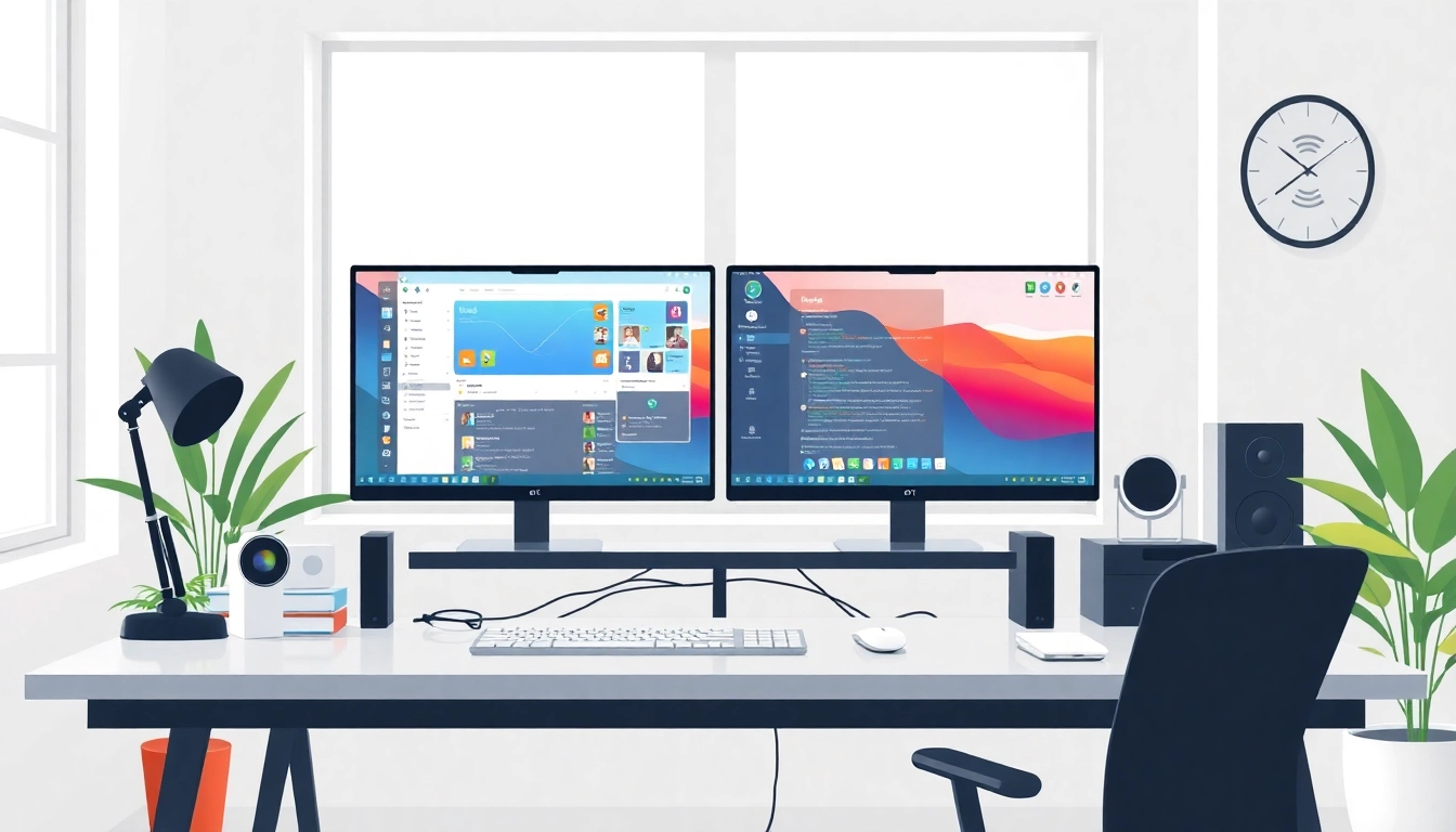 Setting up a dual monitor install in a modern workspace for enhanced productivity.