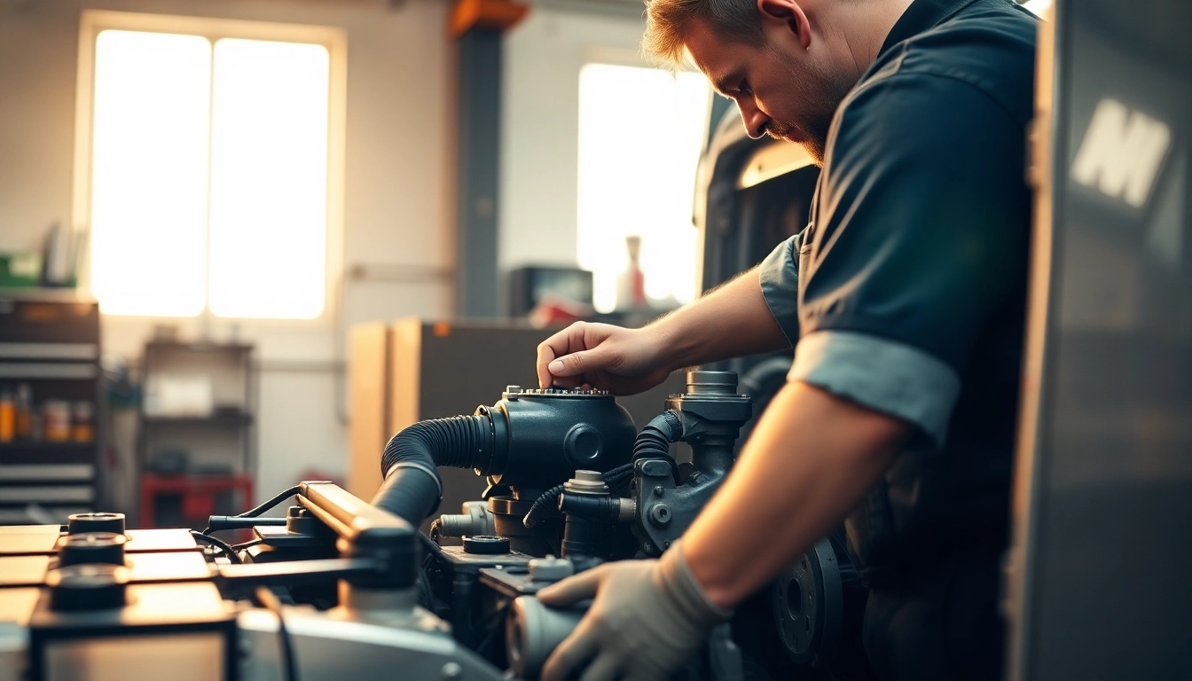 Experience affordable truck repair with skilled mechanics servicing a truck engine in a busy workshop.