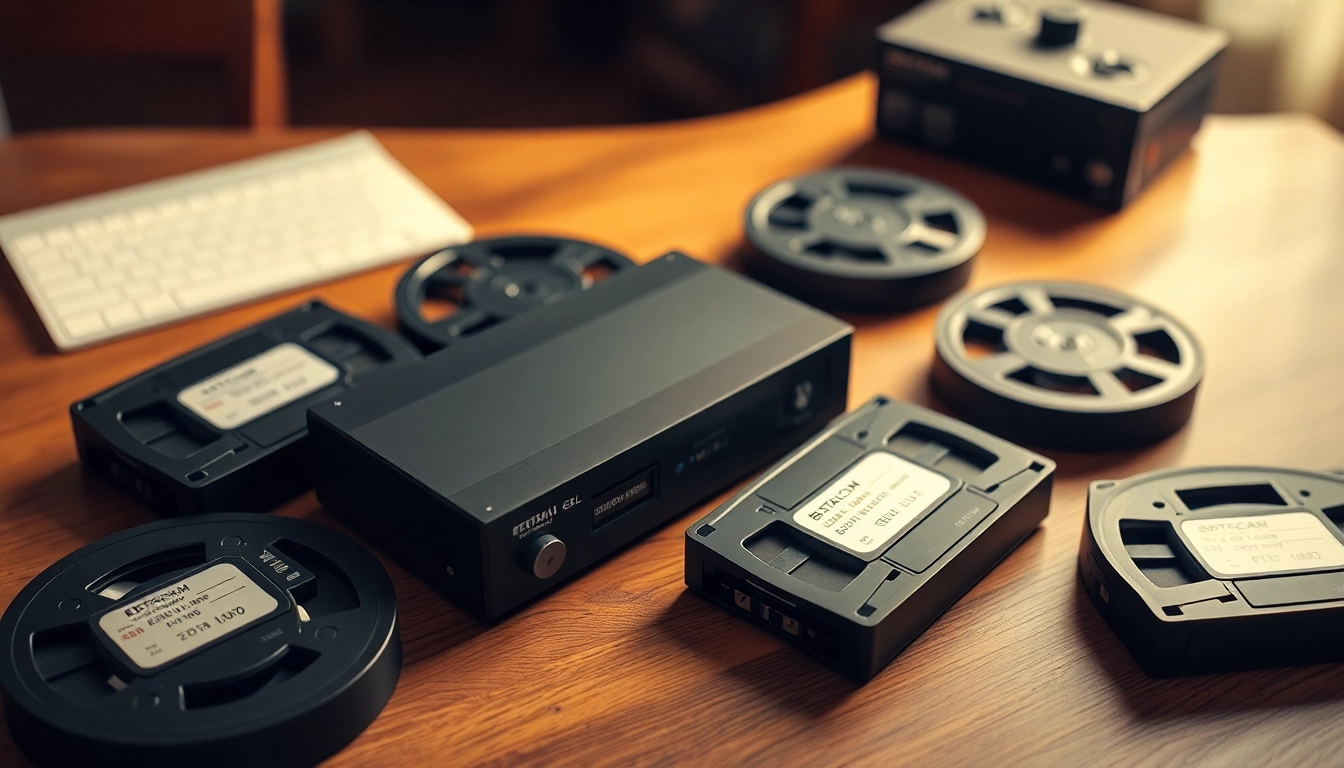Convert Betacam to Digital with a setup featuring Betacam tapes and a media converter.
