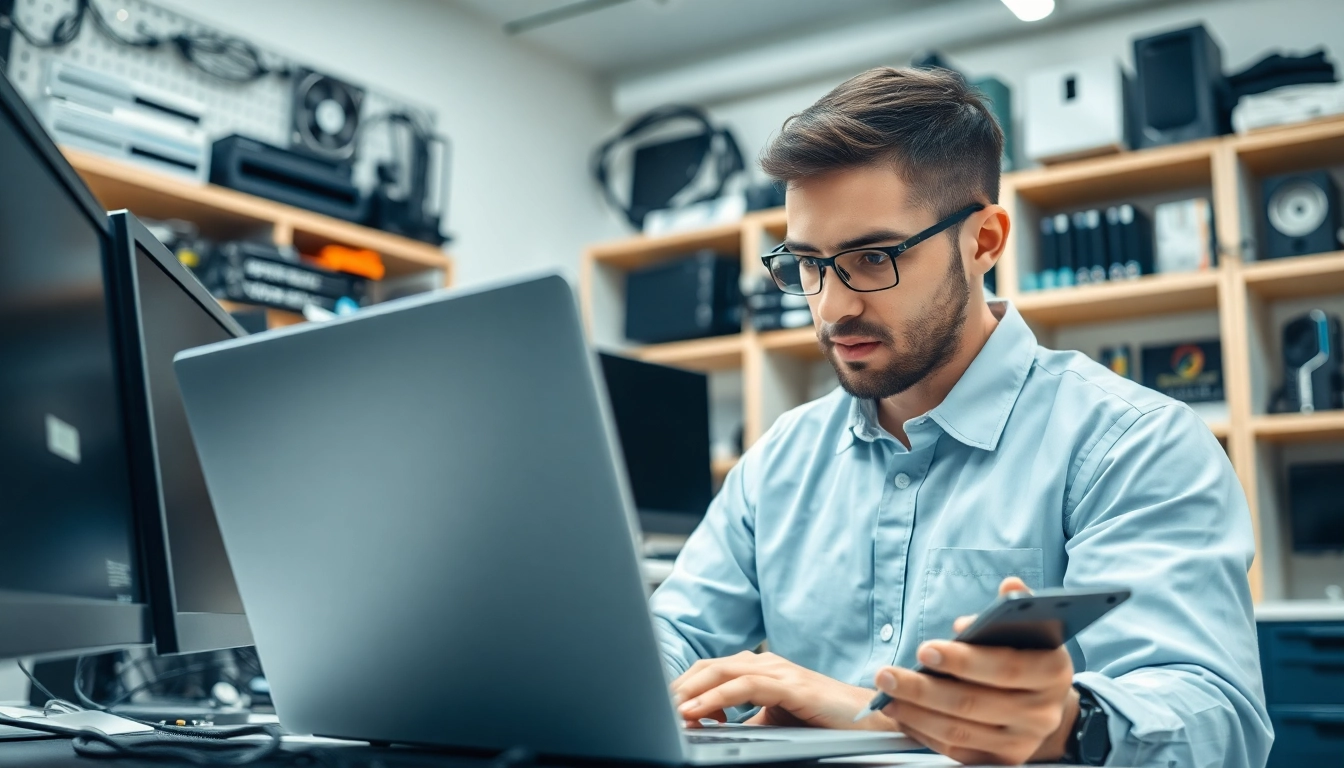 Riparazione pc torino: tecnico specializzato ripara un laptop in un negozio moderno.