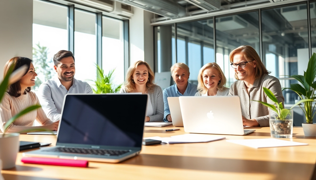 Gestalte effektives Marketing für Pflegedienste mit kreativen Strategien in einem modernen Büro.