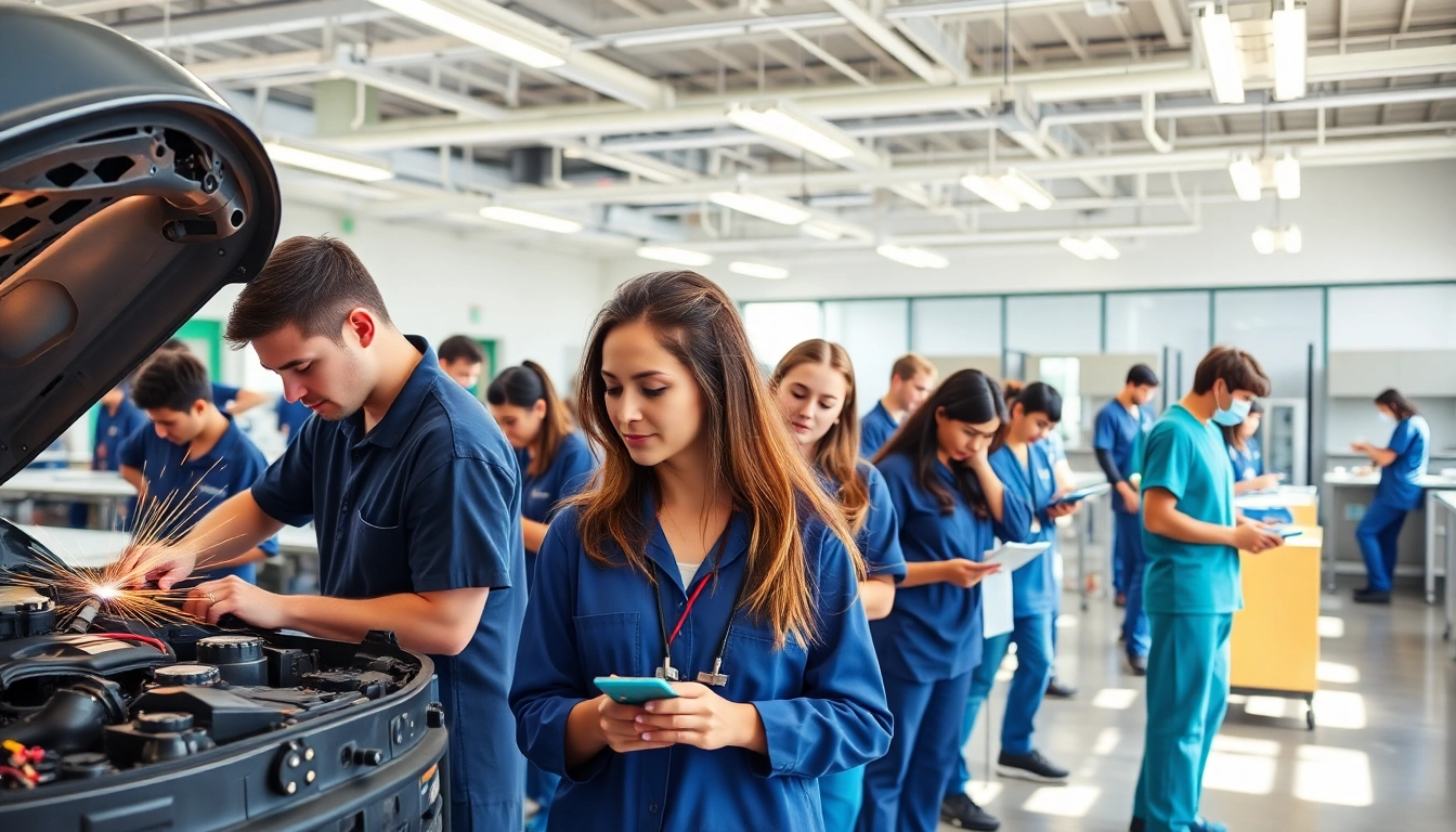 Students at a trade school in Knoxville, TN, receiving hands-on training in various vocational programs.