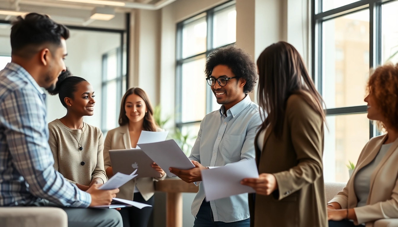 Consultant helping clients get gcms reports in a professional office setting