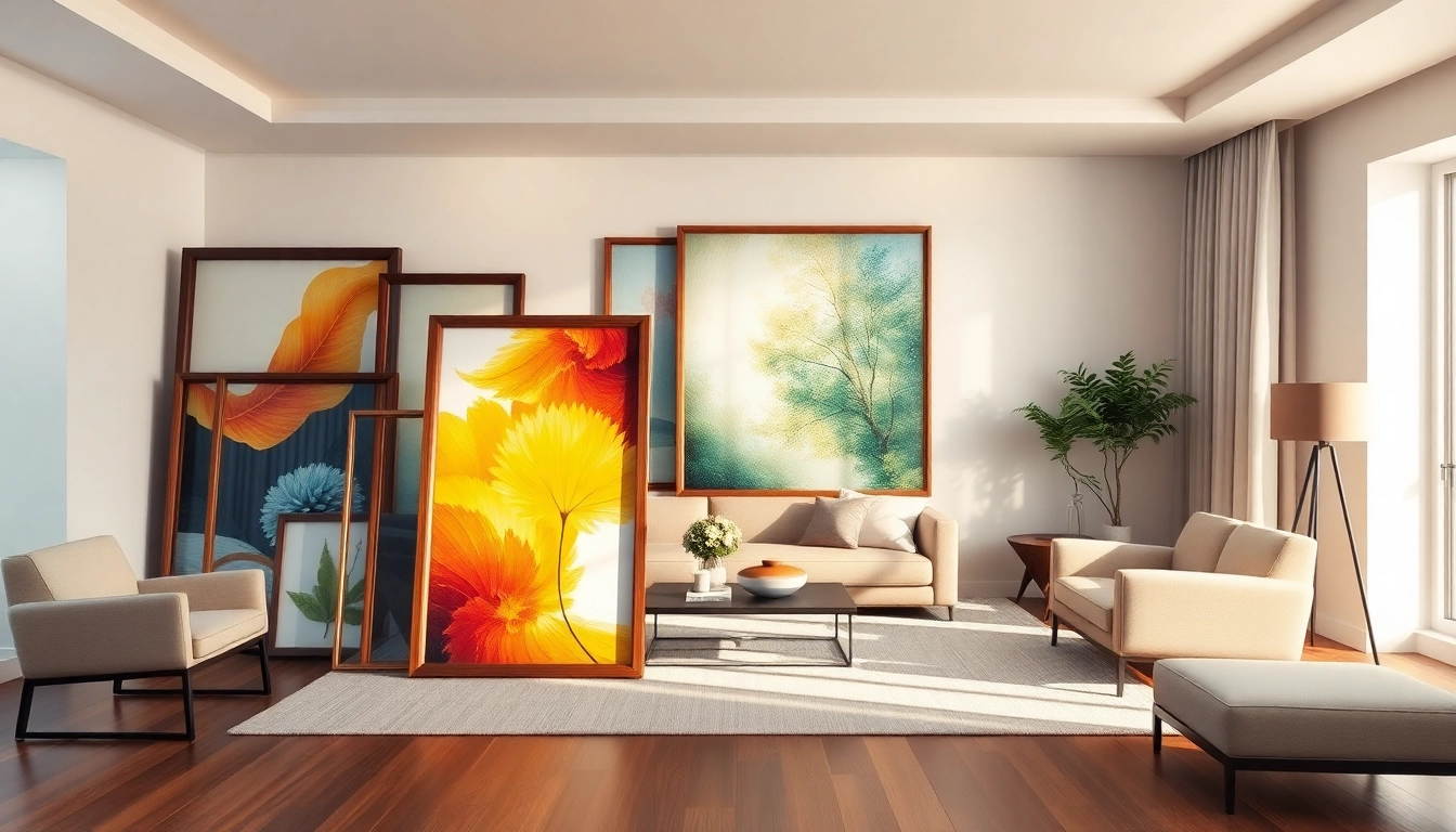 Showcasing large frames beautifully arranged with stunning art in a modern living room setting.