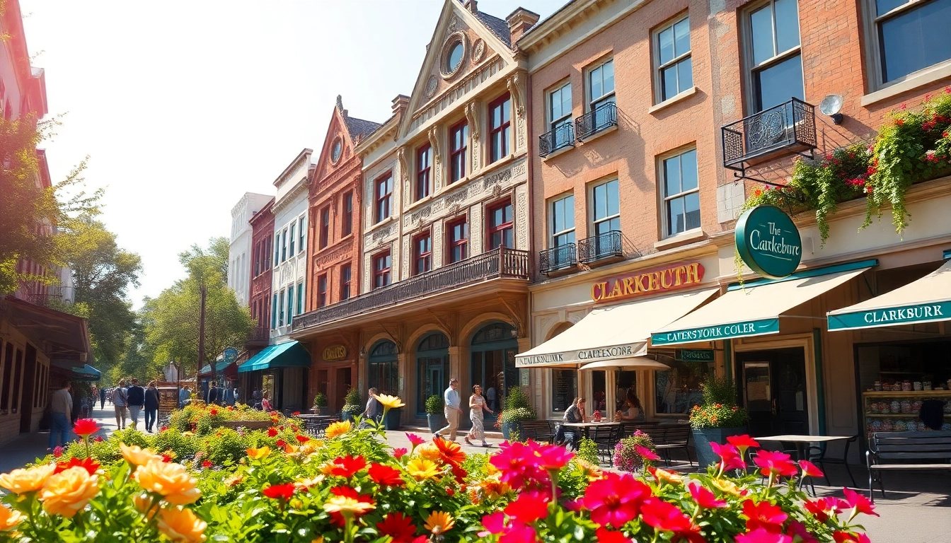 Experience Clarksburg's vibrant community life with historic architecture and colorful scenery.