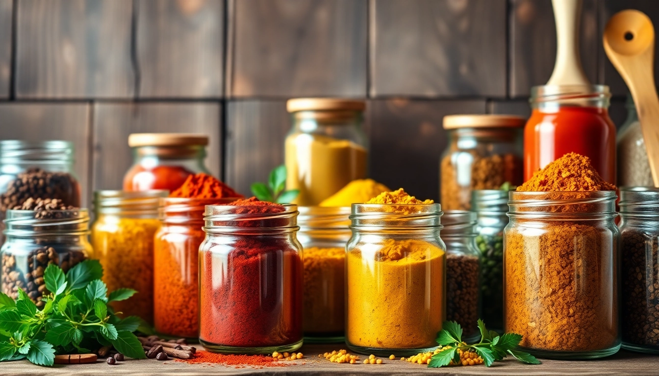 Explore vibrant single origin spices arranged beautifully in jars on a rustic backdrop.