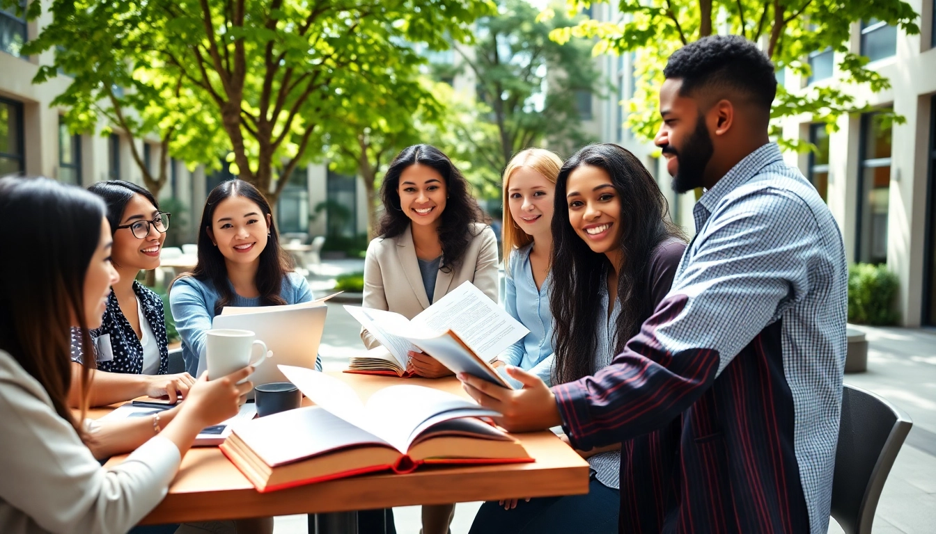 Collaborative study session at an affordable law school, showcasing engaged students and a vibrant campus atmosphere.