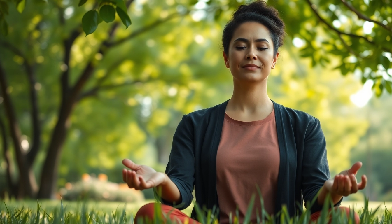 Mindfulness Coach UK guiding clients to inner peace in a tranquil garden setting