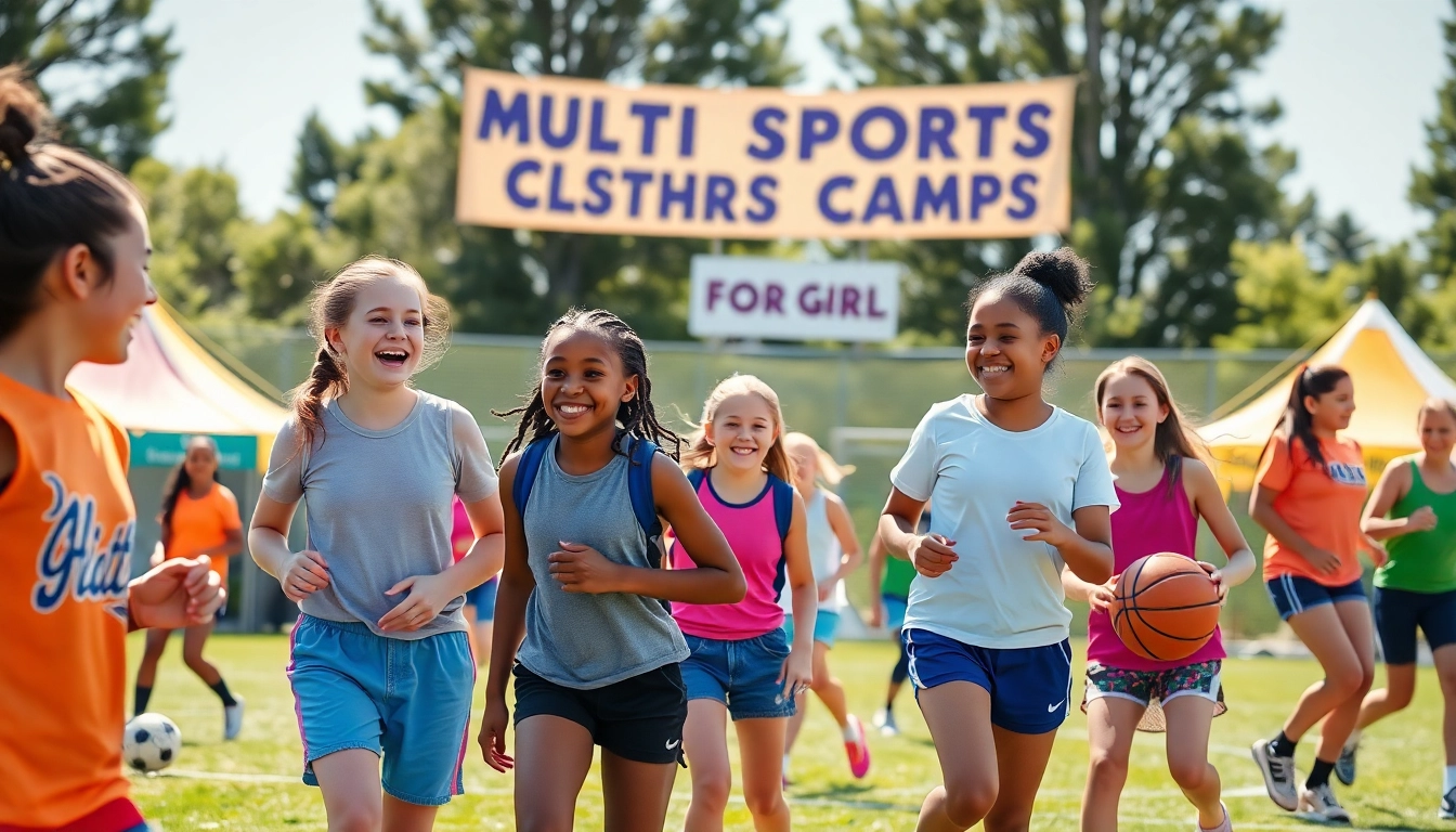 Girls actively participating in Multi Sports Camps for Girls, showcasing teamwork and fun.