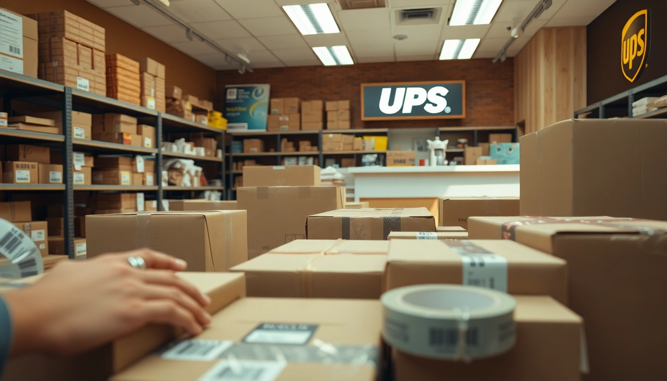 Packing materials arranged neatly in a UPS Store, showcasing quality packaging solutions.
