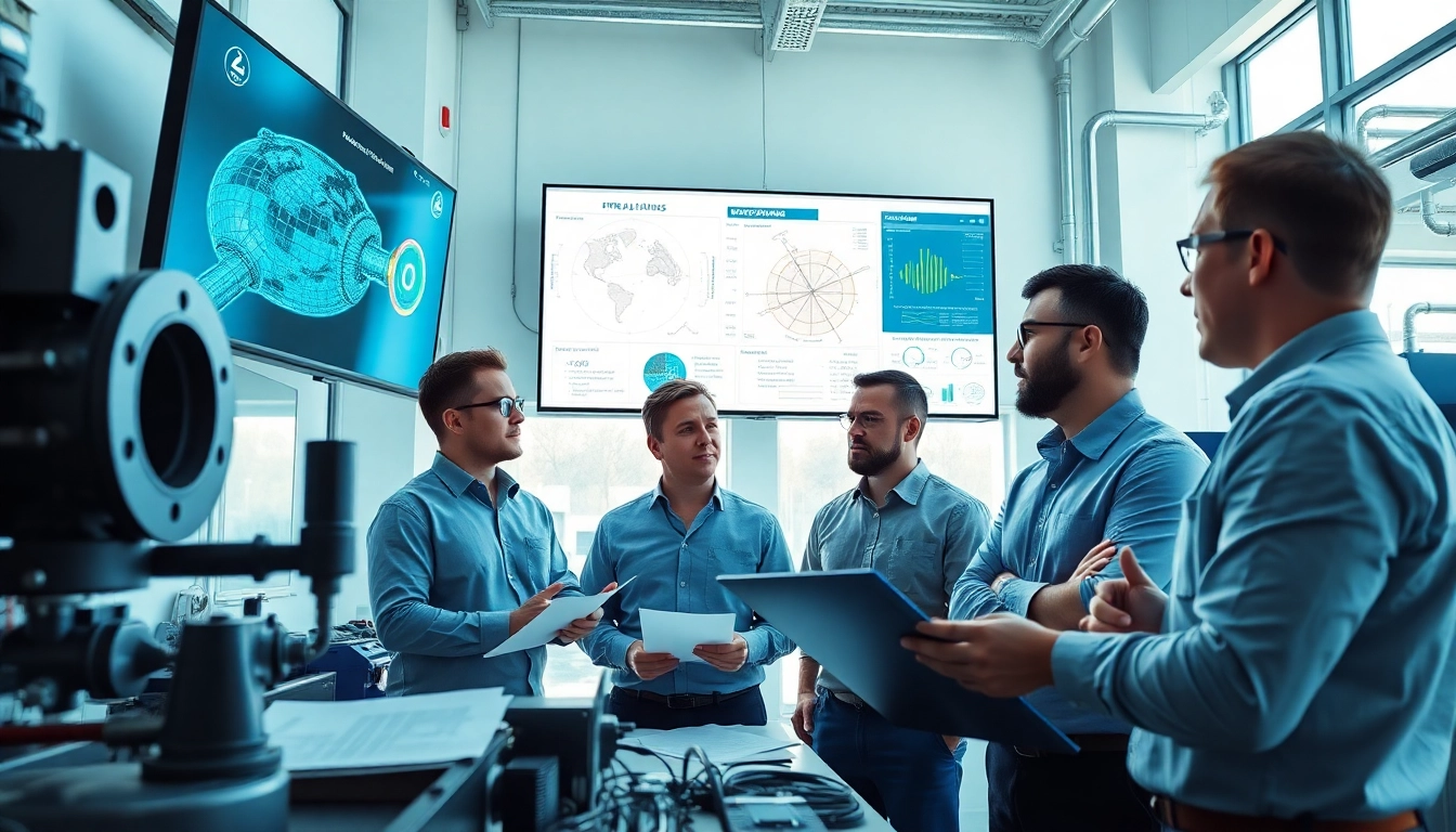 Piping stress Analysis Company team analyzing stress data in a modern high-tech office.