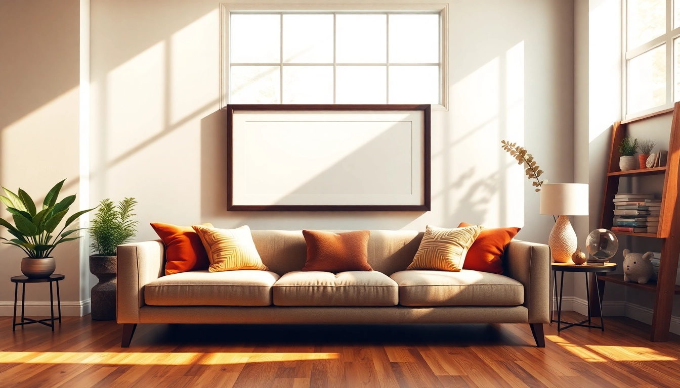 Showcasing a beautifully designed 36x48 frame featuring an art print in a stylish living room.