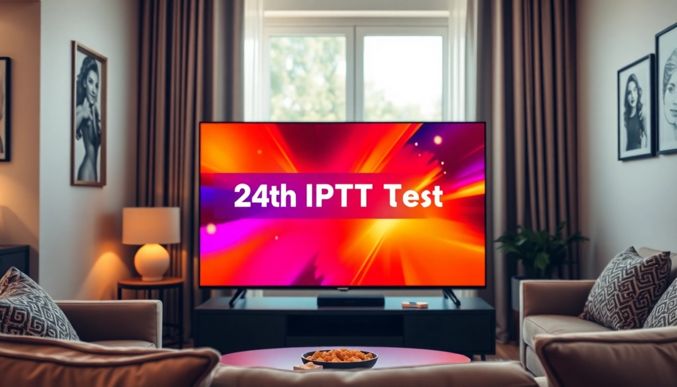Experience an engaging 24h iptv test with a vibrant digital streaming setup in a modern living room.