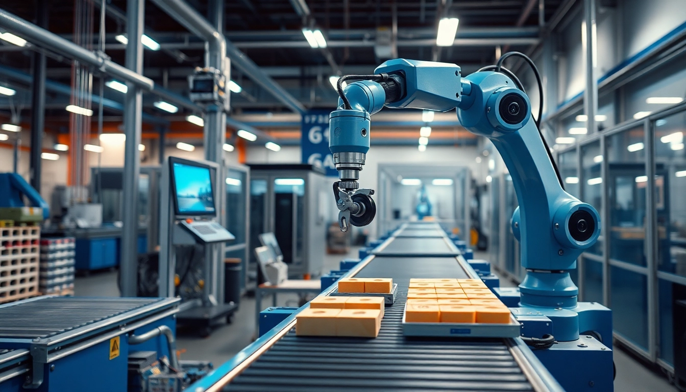 Machine vision technology inspecting products on a conveyor belt in a high-tech industrial setting.