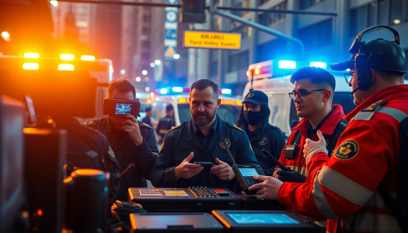 Real-time safety alerts displayed on emergency response team's equipment amid a crisis situation.