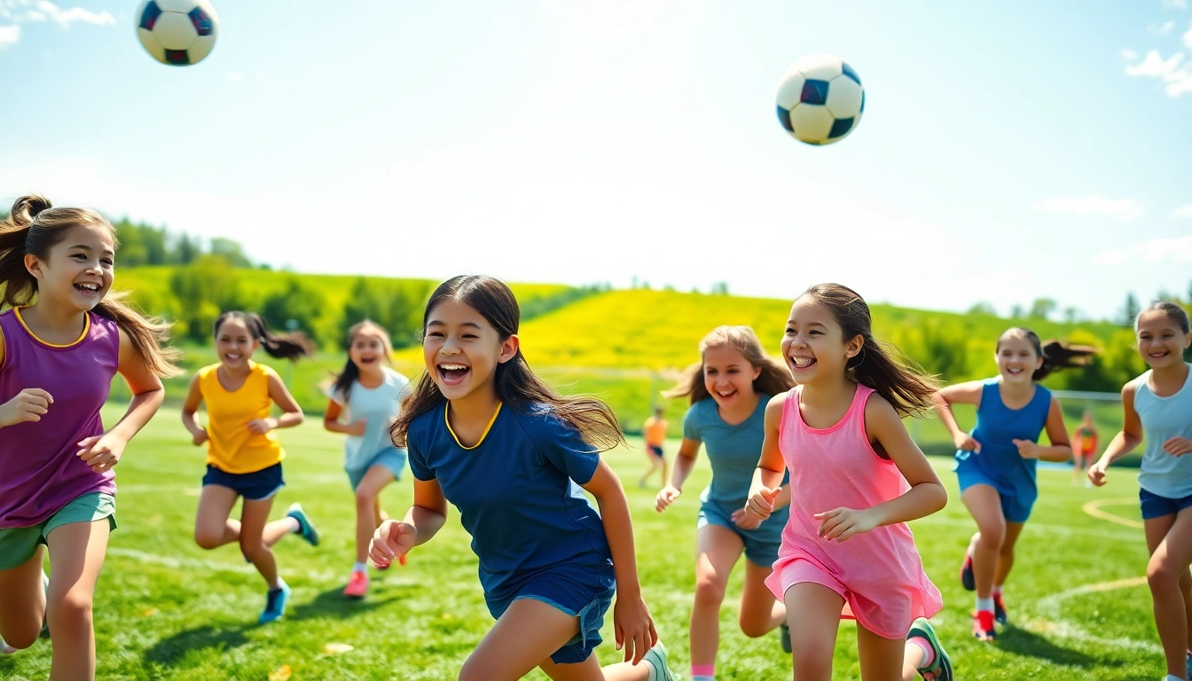Girls participating in Multi Sports Camps for Girls, showcasing teamwork and joy in various activities.