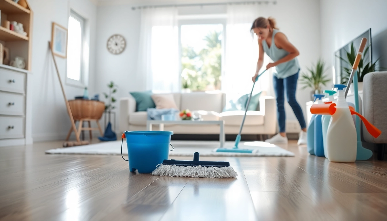 Bond cleaning Logan service showcasing a cleaner thoroughly scrubbing a home floor.