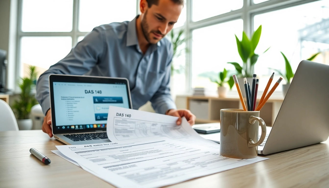 Understanding das 140 form details with a contractor in a professional office setting.
