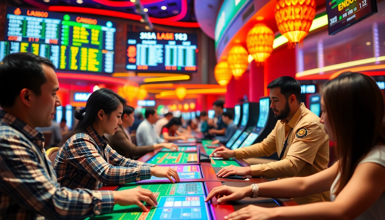 Menampilkan taruhan olahraga yang bersemangat dengan hasil macau di kasino Macau yang modern.