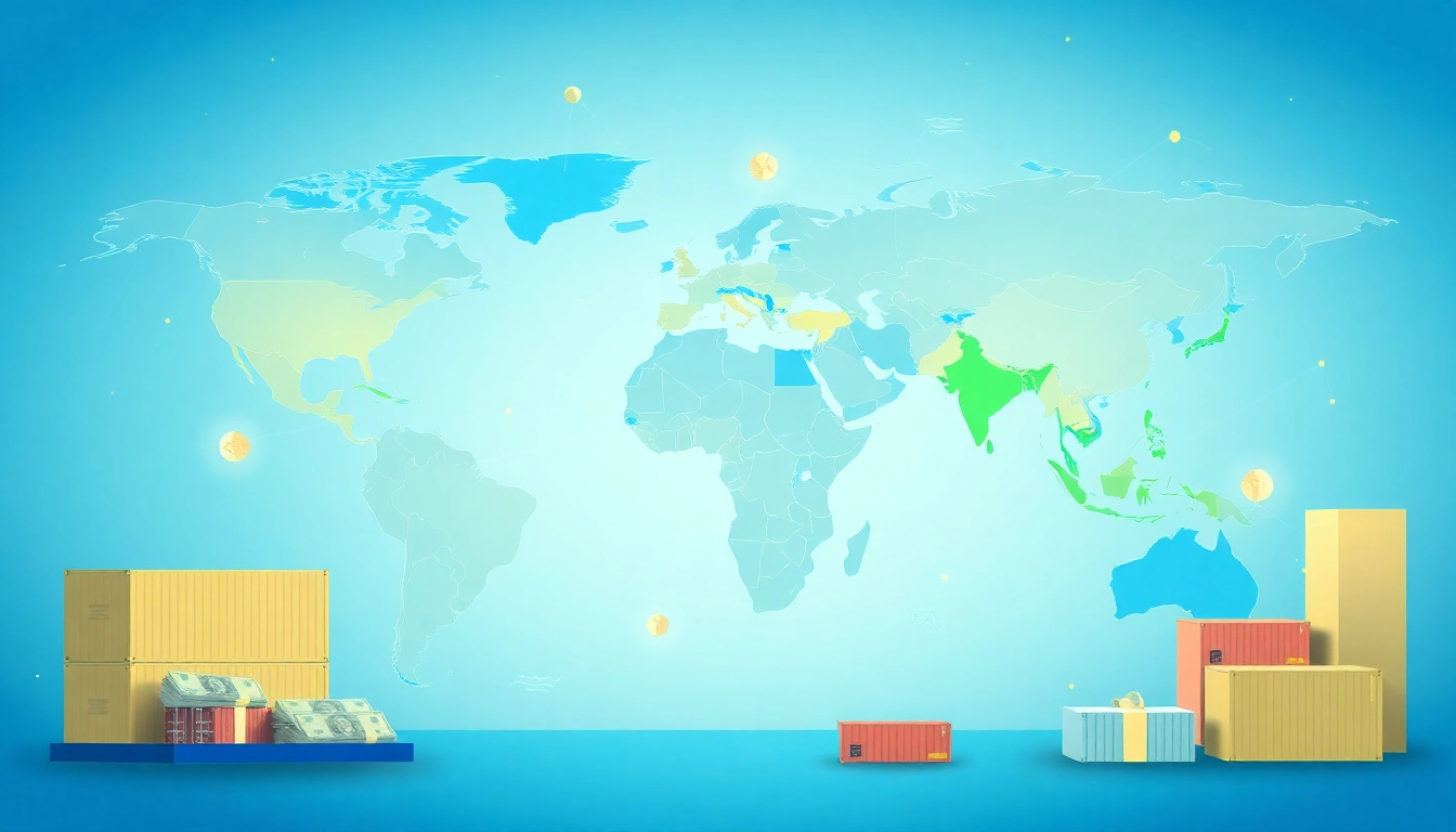 Visual representation of trade agreements showing countries and economic exchanges; illustrating global collaboration.