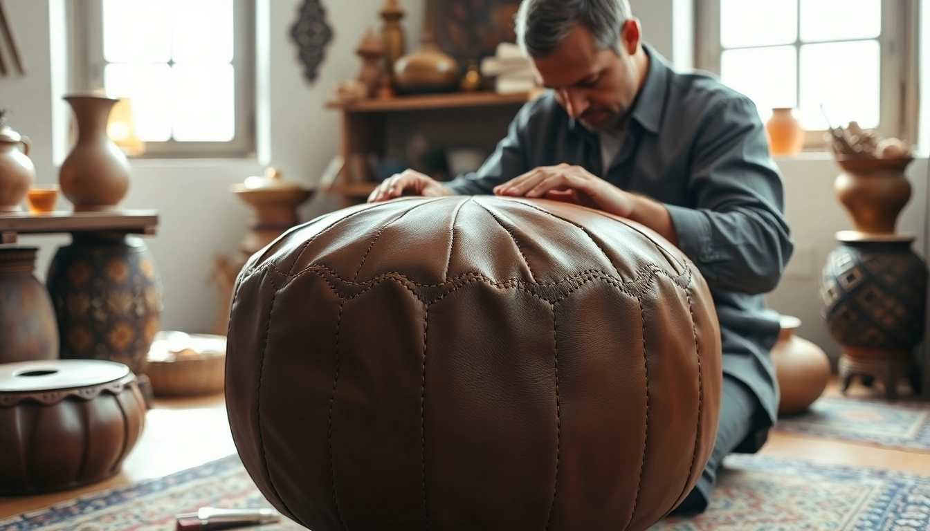 View authentic Moroccan leather poufs and ottomans at http://labboho.com/collections/leather-poufs-ottomans, showcasing artisanal craftsmanship.