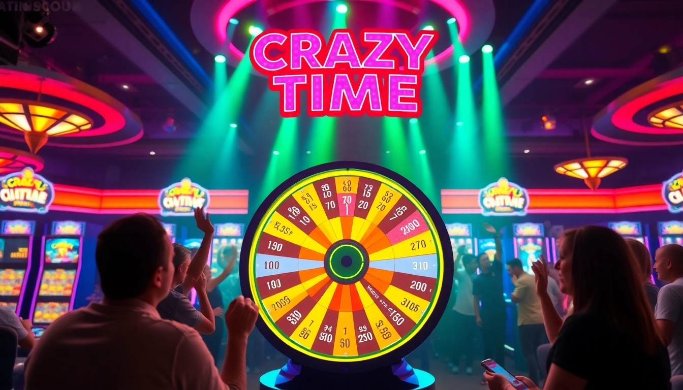 Watch Crazy Time as the thrilling game unfolds, featuring a colorful live spinning wheel and eager players.