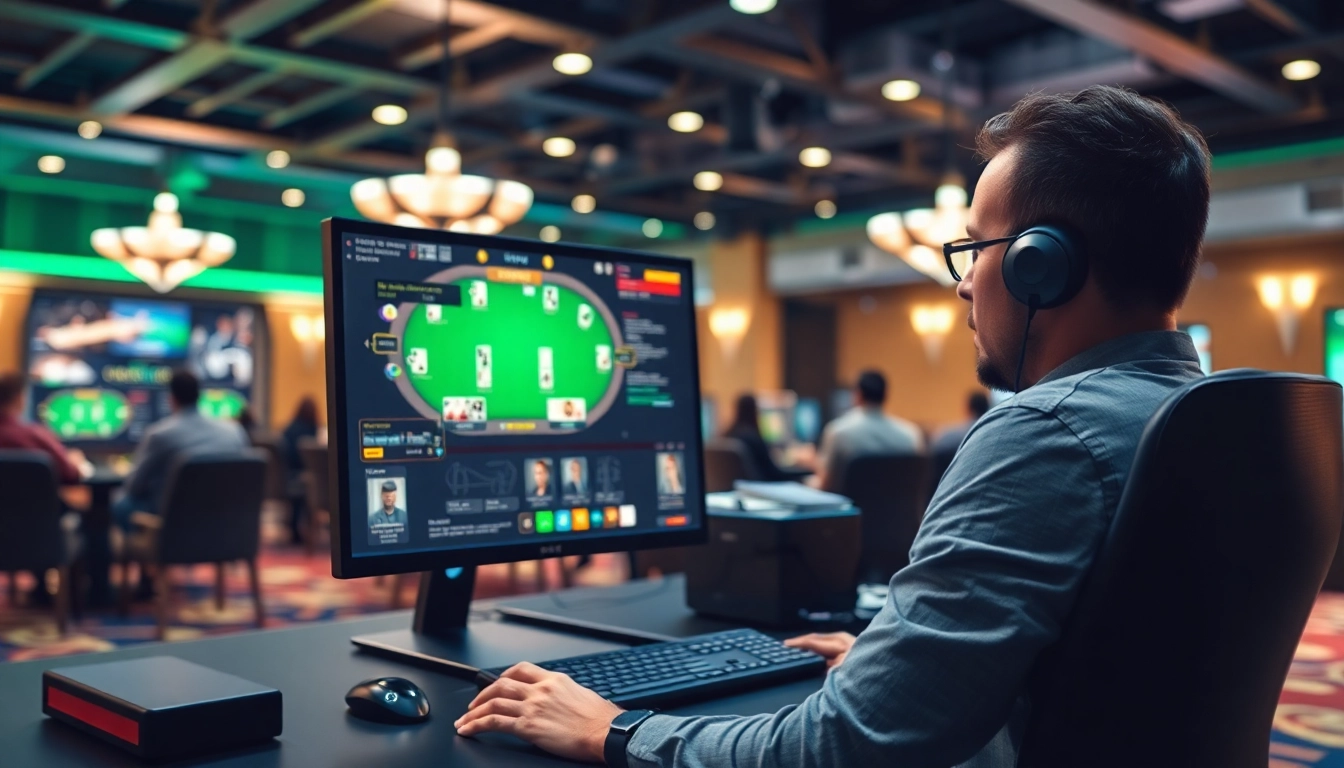 使用GGPoker客户端进行在线扑克游戏的玩家,激烈的游戏环境。