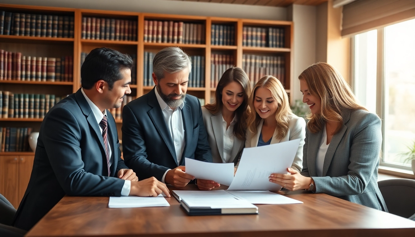 Engaged family lawyers Adelaide collaborating on legal matters in a professional office.