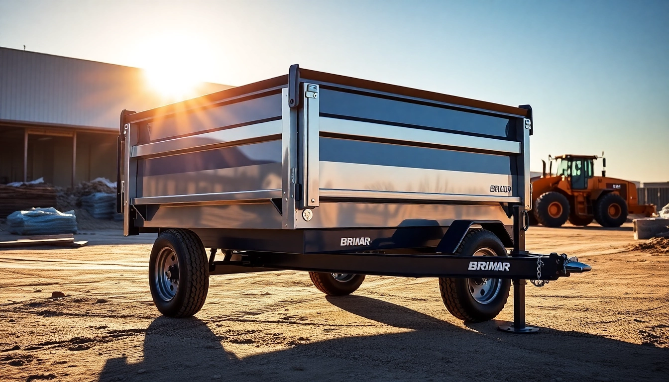 Bri-Mar trailers for sale near me displayed in a sunny construction site setting.