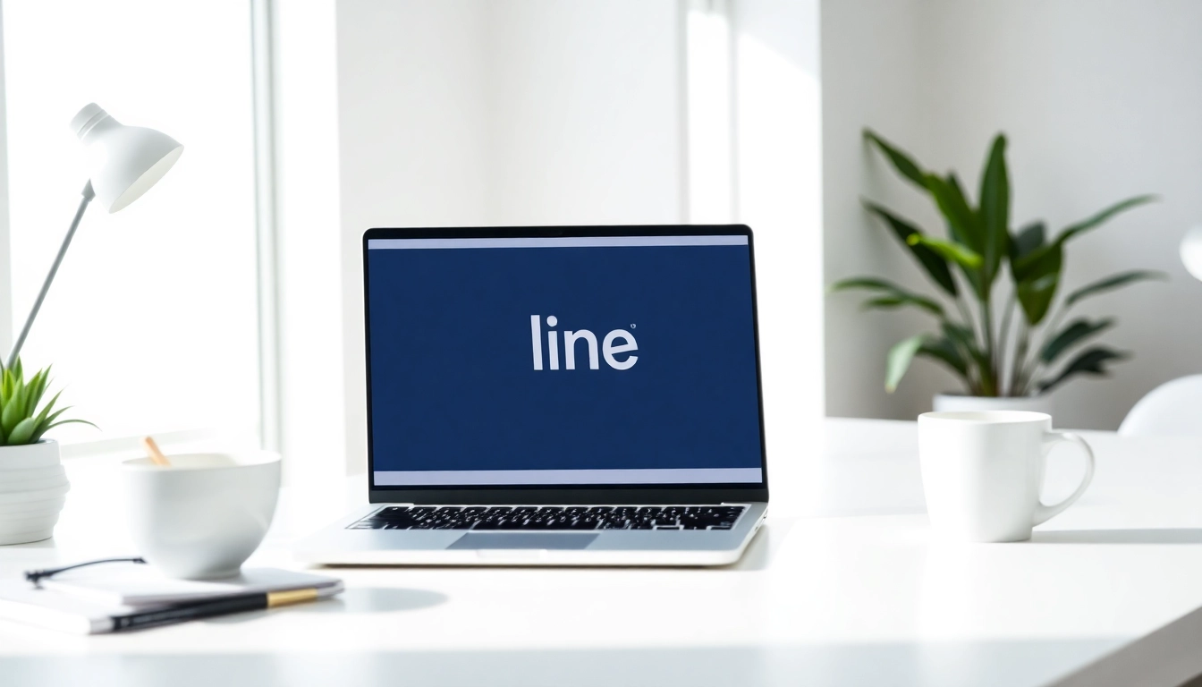 Access the innovative line電腦版下載 software in a modern workspace with a laptop and coffee.