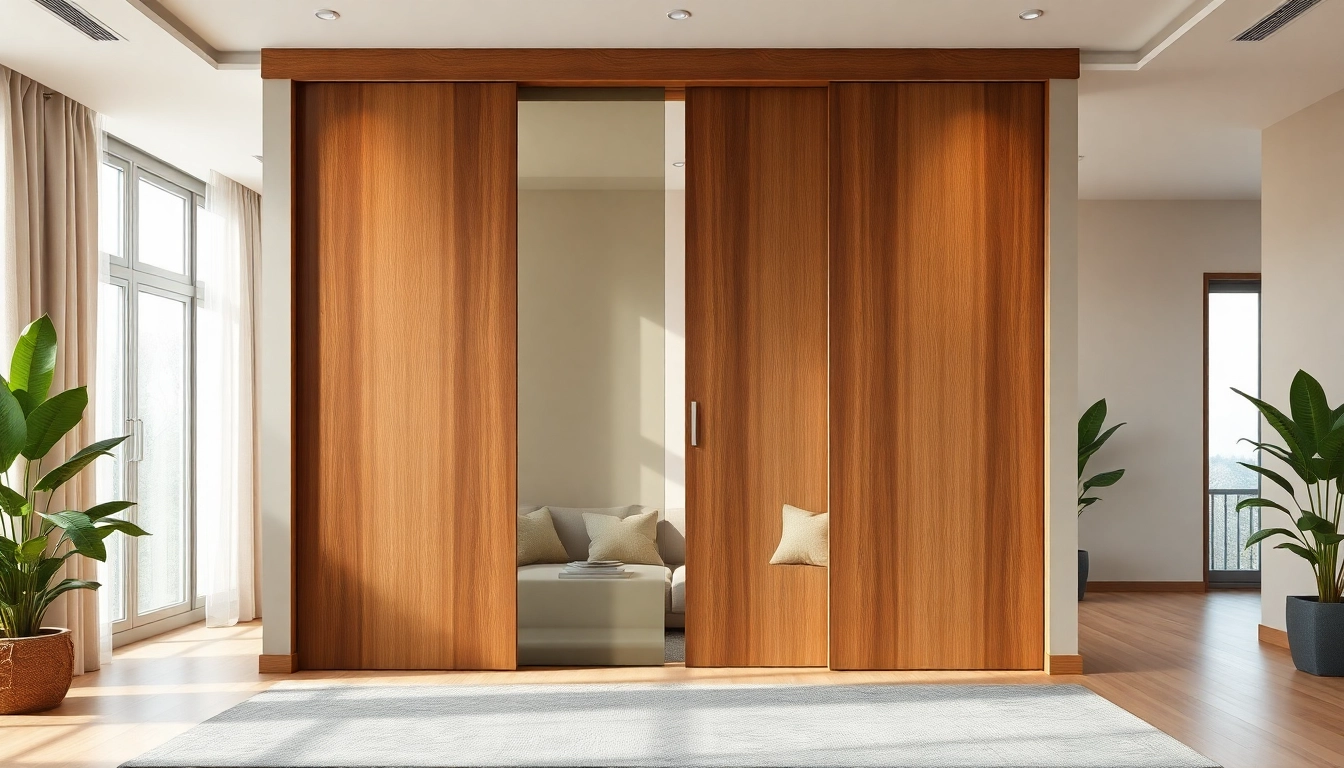 Sliding partition wall enhancing the elegance of a modern living room with natural light.