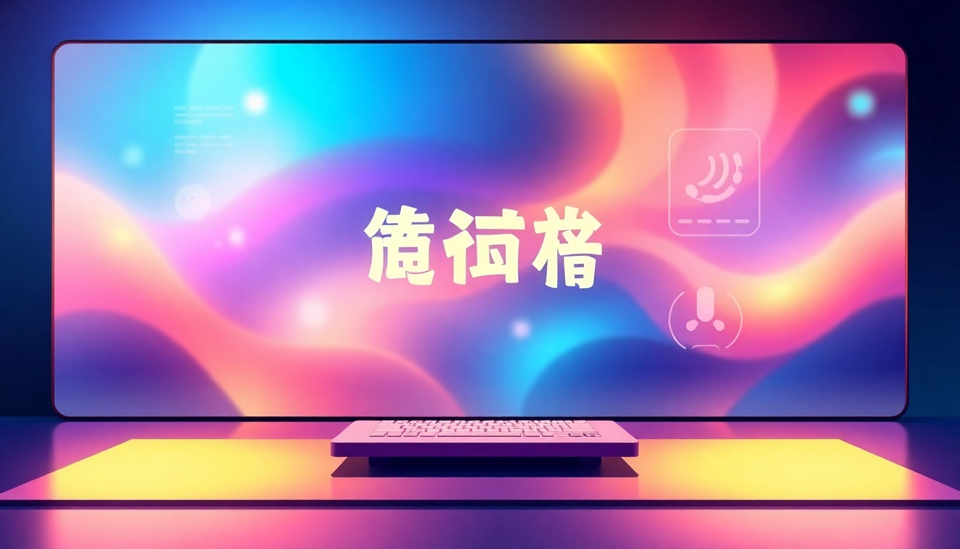 Download the 美洽下载 app interface displayed on a sleek digital device against a vibrant background.