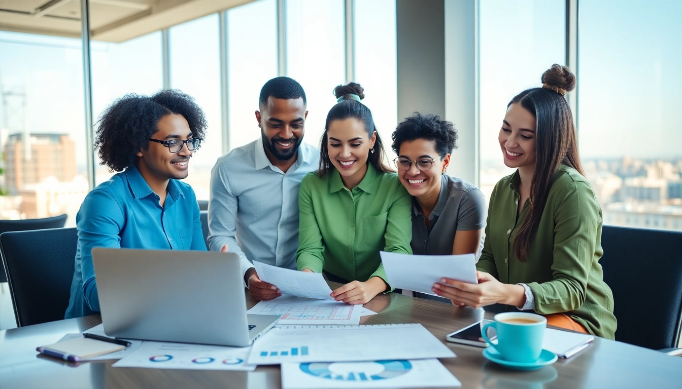 Group of diverse entrepreneurs discussing startup business loans for bad credit guaranteed in a modern office.