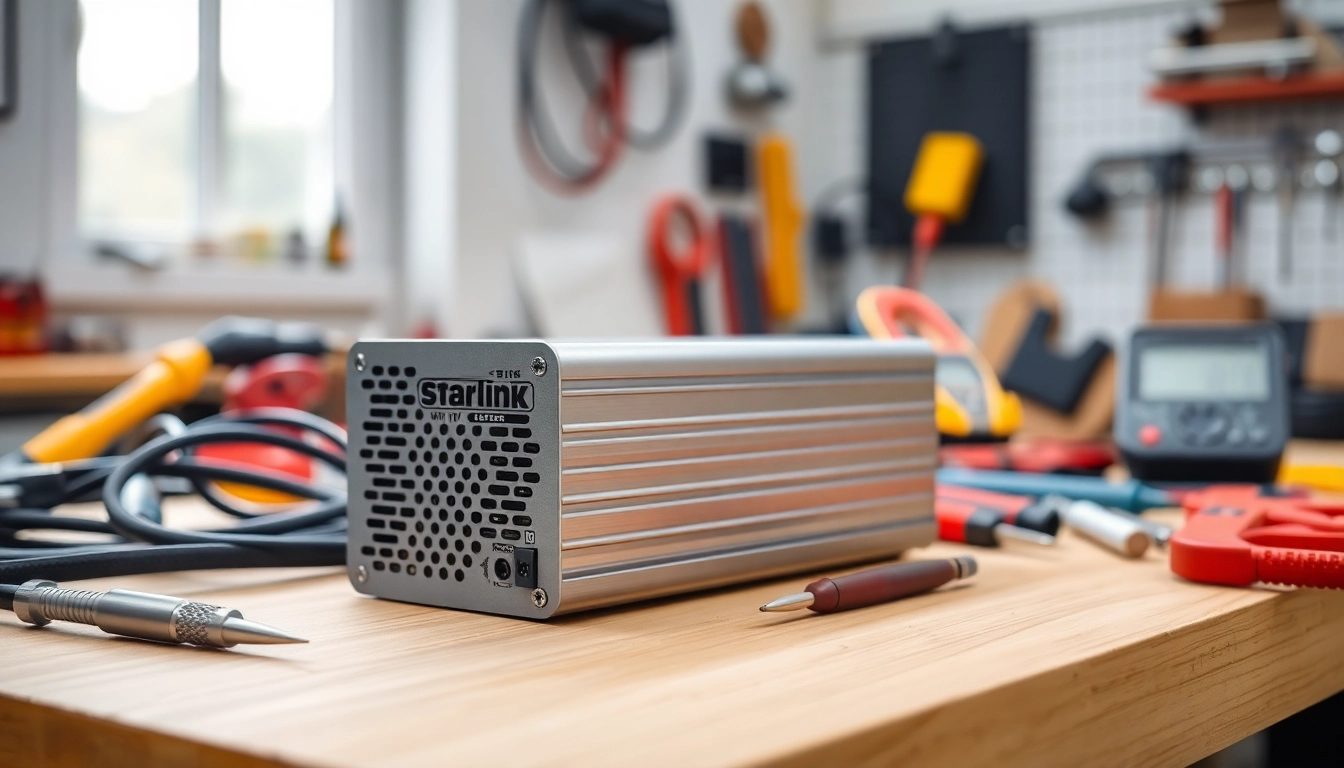 Install a starlink mini 12v power supply with essential tools on a well-lit workbench.