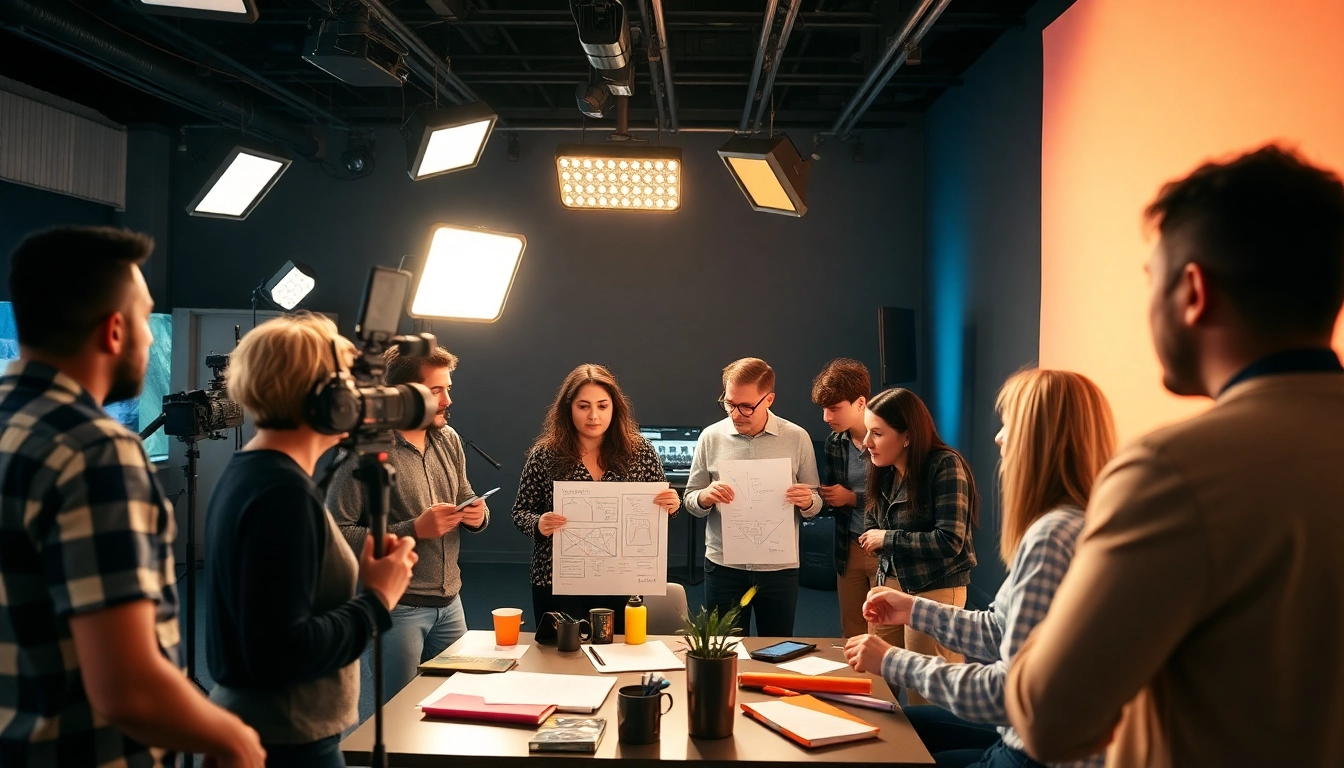 Creative team collaborating on brand films at this 영상업체, highlighting innovative ideas and lively storytelling.