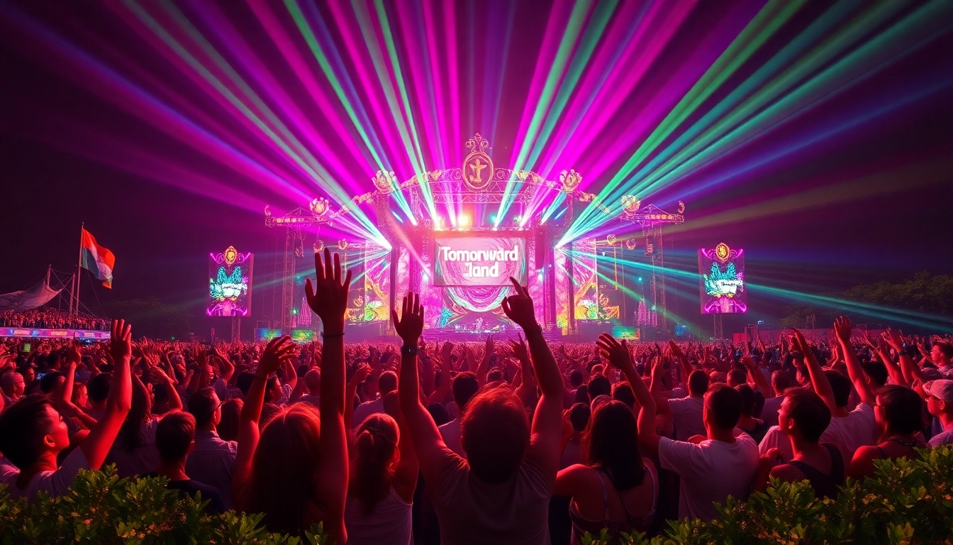 Experience the excitement of Tomorrowland Belgium tickets with festival-goers dancing energetically under colorful lights.