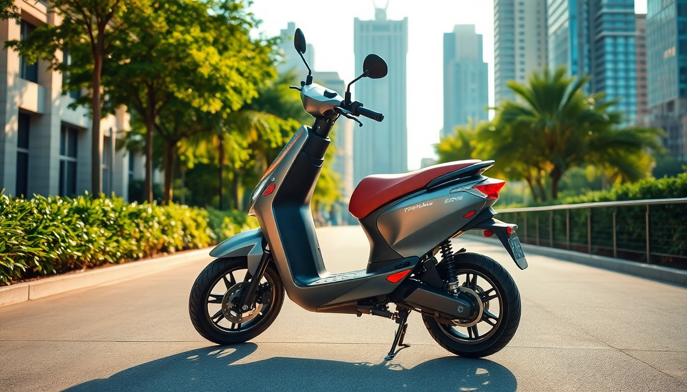 Riding an Electric Scooter in a vibrant cityscape with sleek urban features.