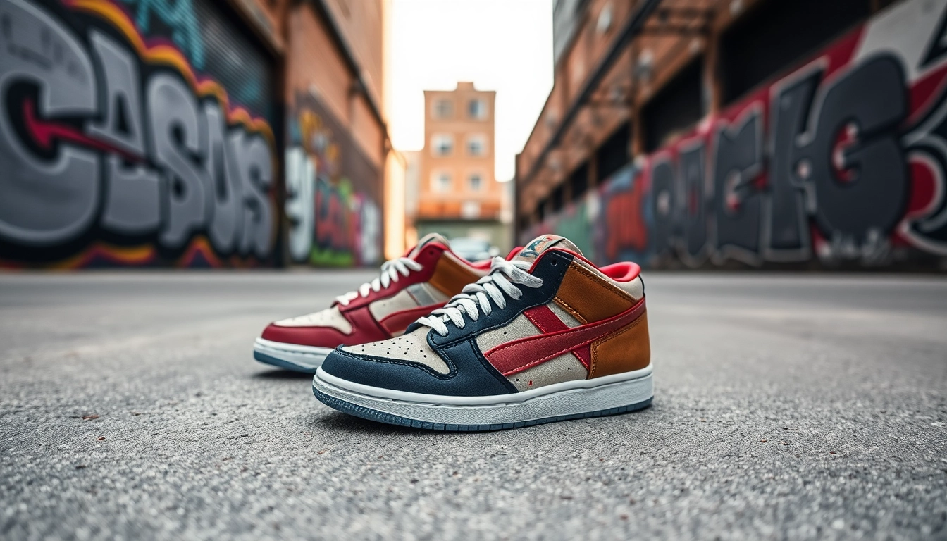 Showcase of best replica sneakers online in an urban setting with vibrant colors and detailed craftsmanship.