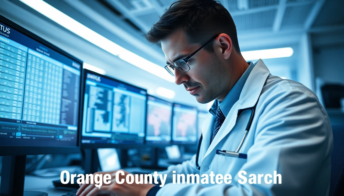 Conducting an orange county inmate search for accurate inmate information in a modern office.