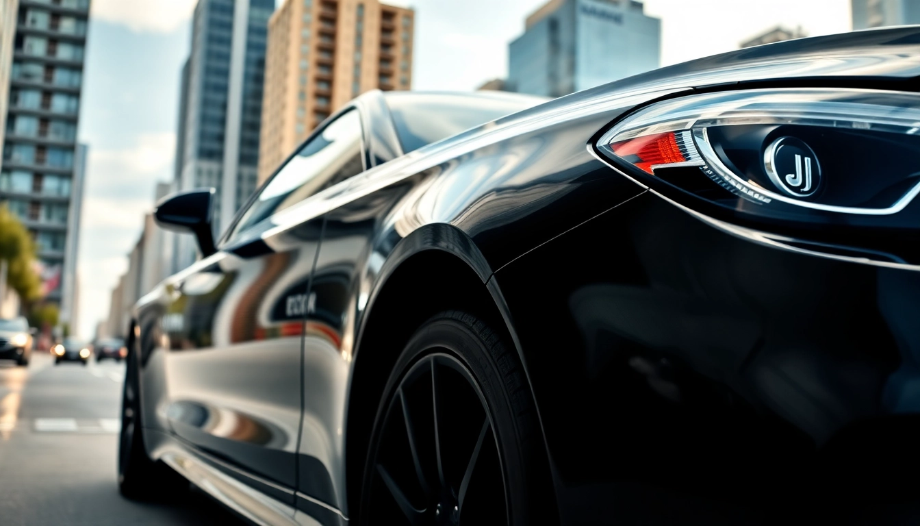 Admire the sleek design of a vehicle coated in Super Black Car Paint, showcasing its glossy finish and modern style.