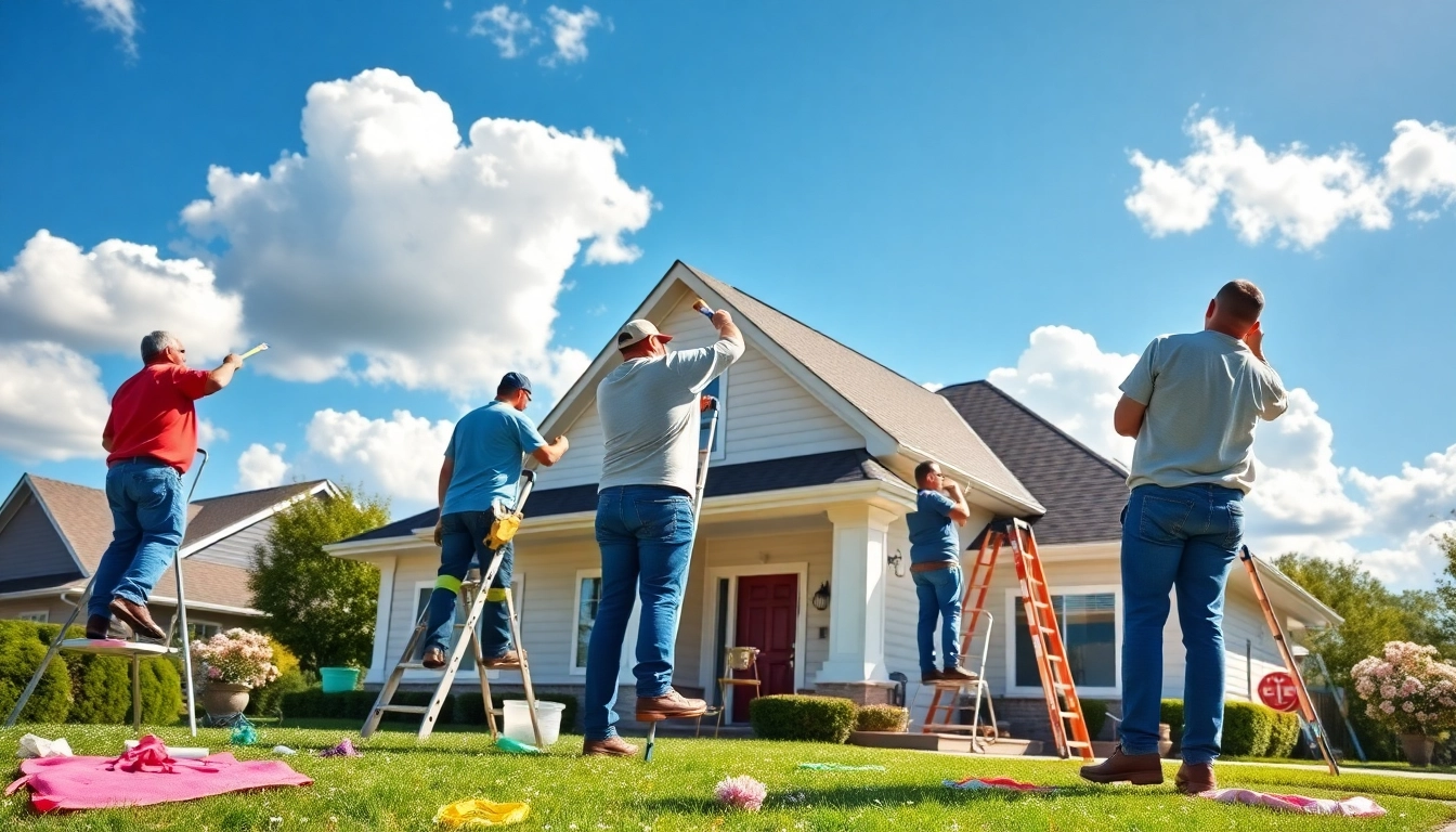Exterior house painters skillfully enhancing a home's aesthetics with vibrant colors and professional techniques.