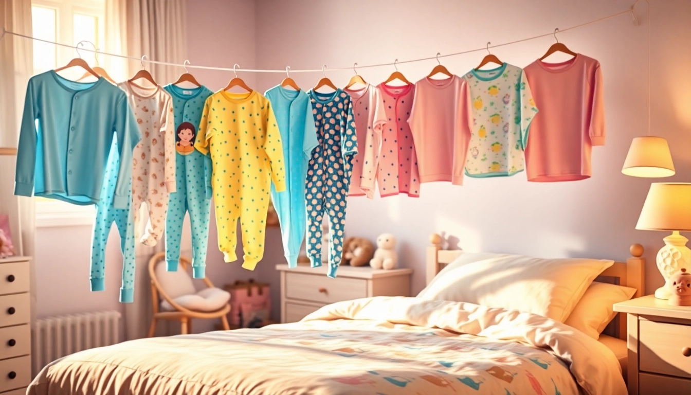 View vibrant kids pajamas displayed in a cheerful child's bedroom, inviting restful sleep and playful dreams.