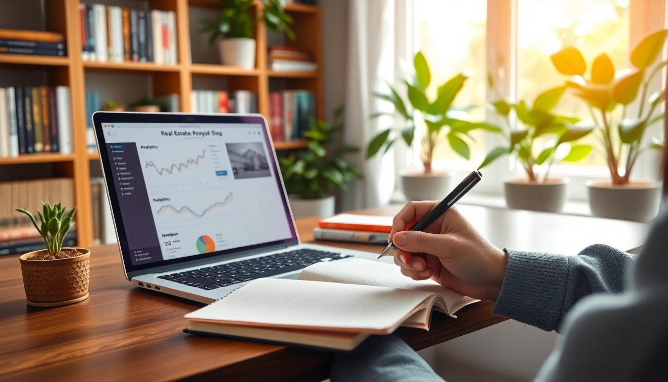 Engaging scene of a real estate blog in action, with a focus on home office creativity.