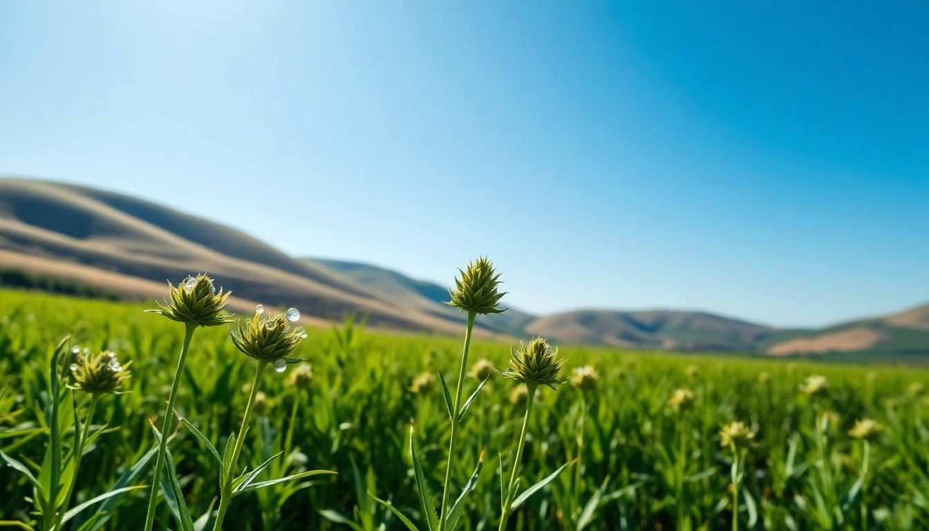 Explore the natural beauty of cbd organics in a serene hemp field under bright blue skies.