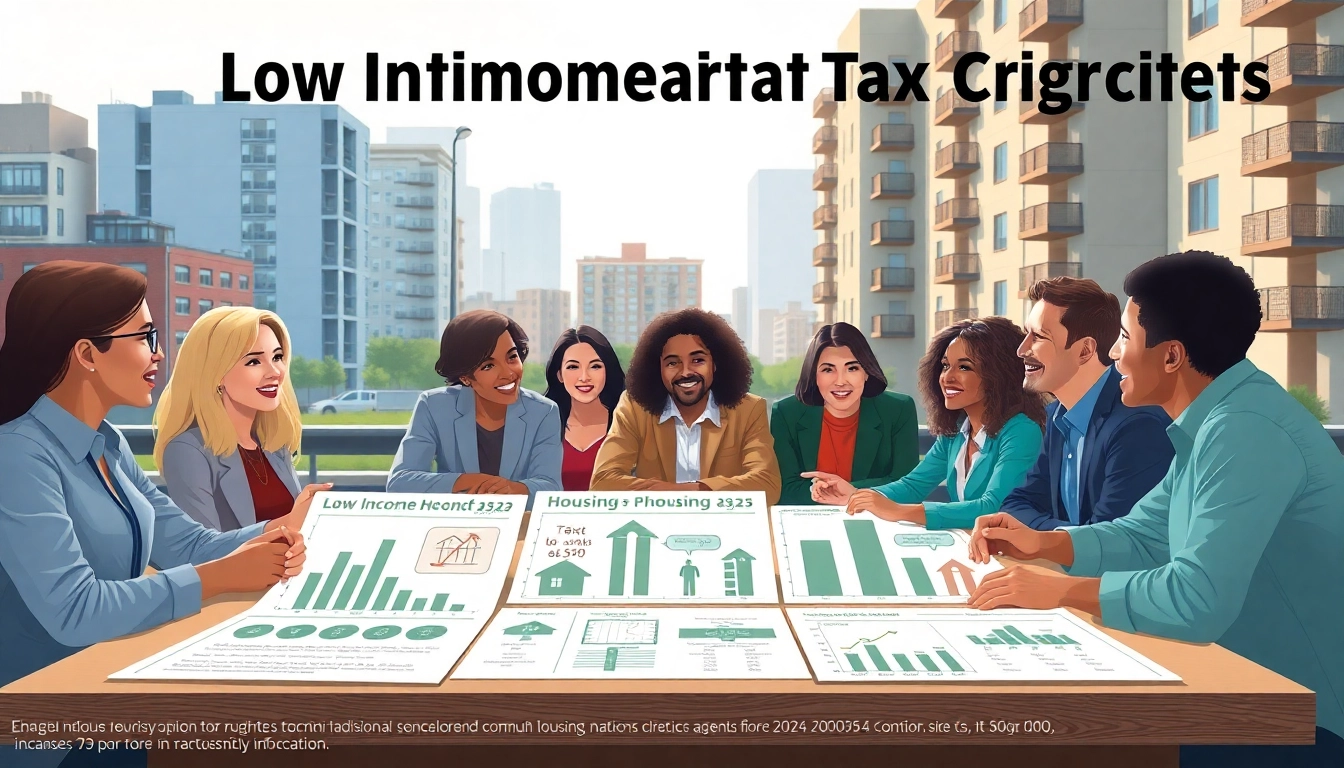 Visual representation of Low Income Housing Tax Credits, showcasing community engagement and housing statistics in an urban setting.